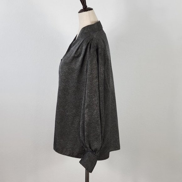 OSCAR DE LA RENTA mini dot print button down blouse black Sz 12 - Picture 4 of 8